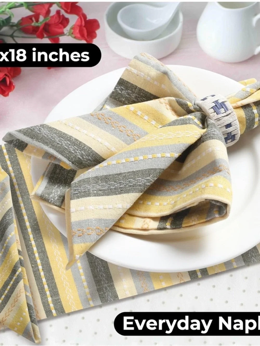 Cloth Dinner Napkins Set of 12 - Reusable Fabric Table Napkins, Machine Washable